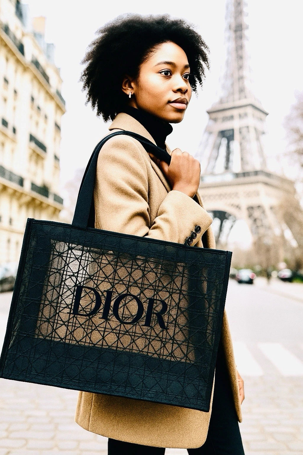 DIORBEAUTY Exclusive Lace Mesh Tote Summer Beach – Elegant Black Cannage Design