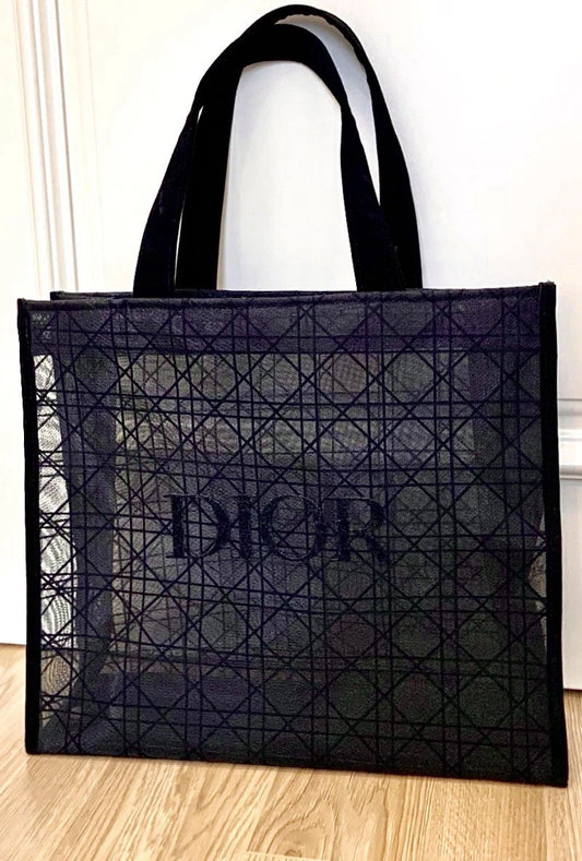 DIORBEAUTY Exclusive Lace Mesh Tote Summer Beach – Elegant Black Cannage Design
